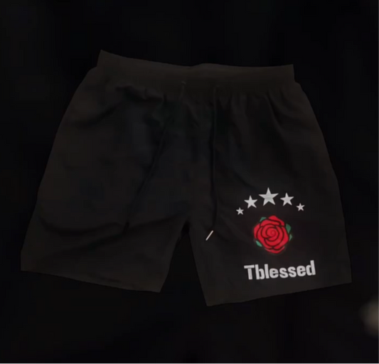 Big Rose Unisex Black Shorts