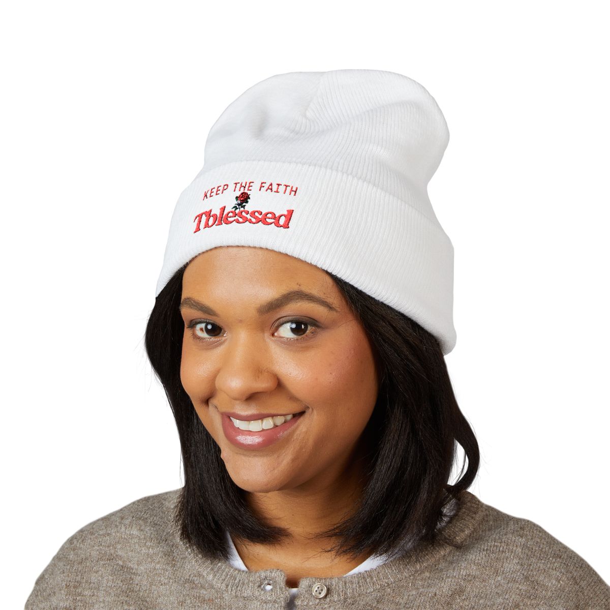 Keep the Faith Beanie Embroidered Rose
