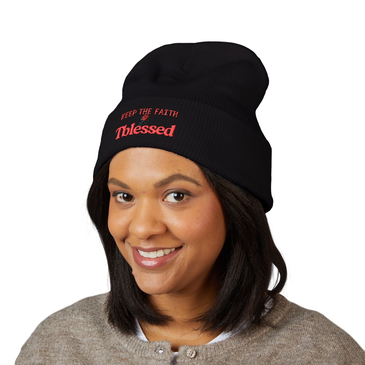 Keep the Faith Beanie Embroidered Rose
