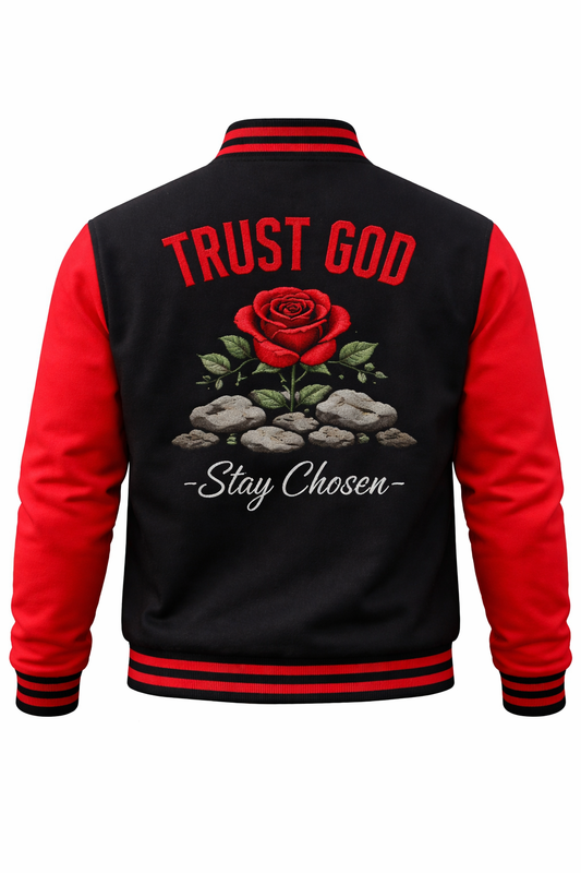 Trust god unisex varsity jacket