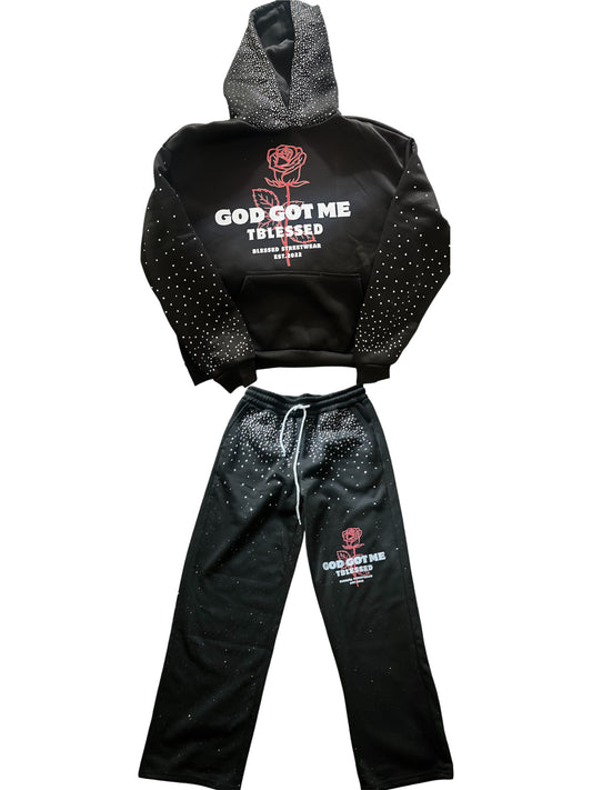 God Got Me Rhinestone Hoodie + Sweats Unisex Set