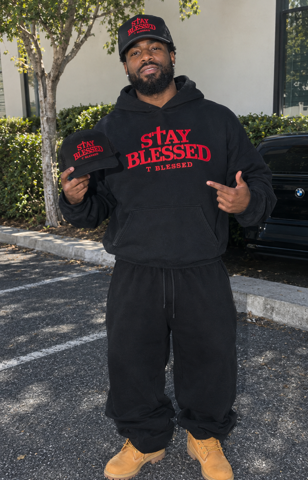 Stay Blessed Hoodie & Hat Set Black/Red