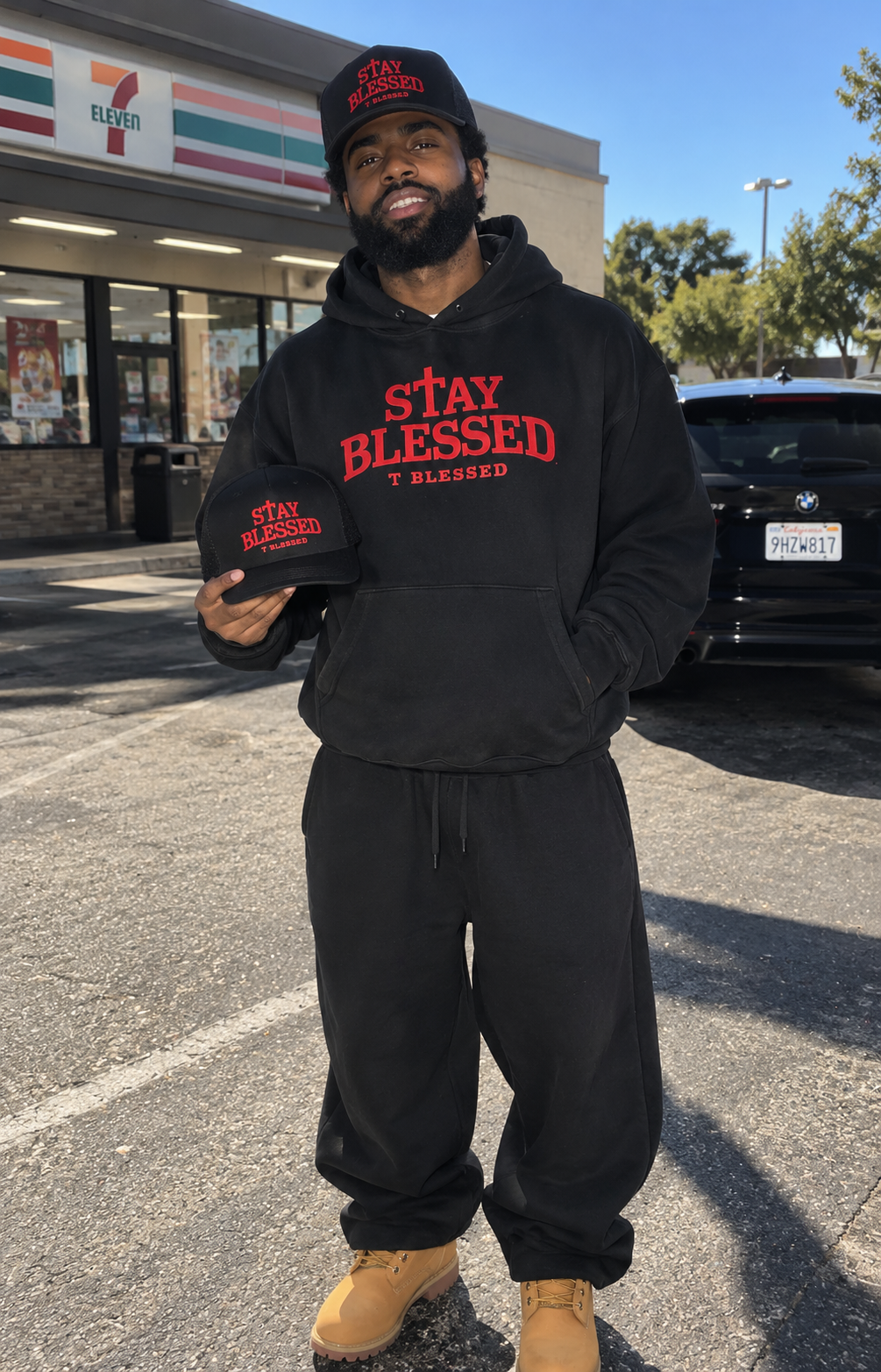 Stay Blessed Hoodie & Hat Set Black/Red