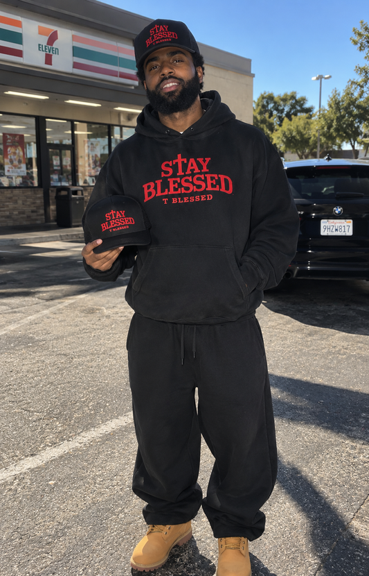 Stay Blessed Hoodie & Hat Set Black/Red
