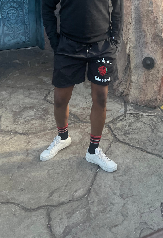 Big Rose Unisex Black Shorts