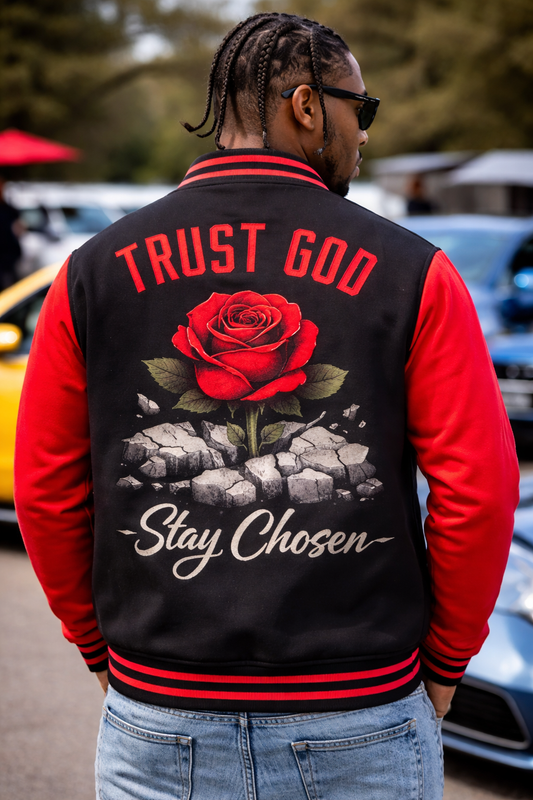 Trust god unisex varsity jacket