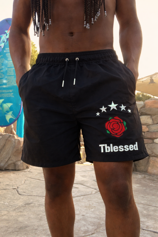 Big Rose Unisex Black Shorts