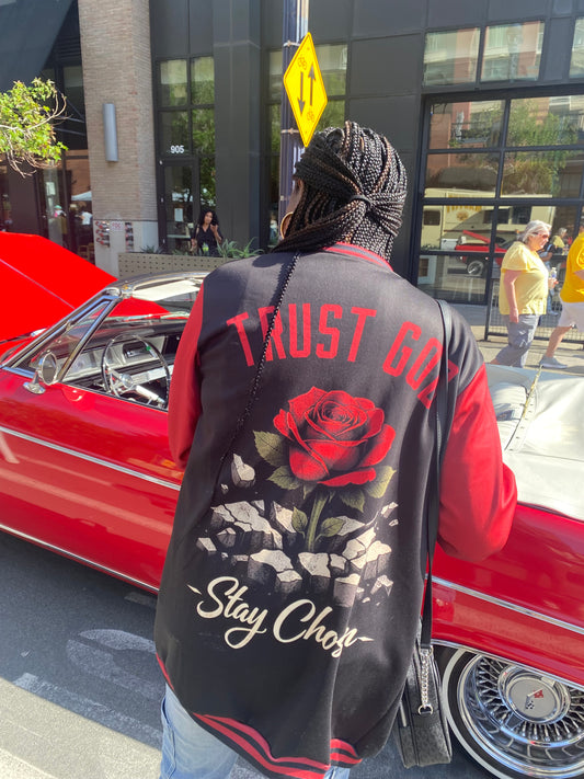 Trust god unisex varsity jacket
